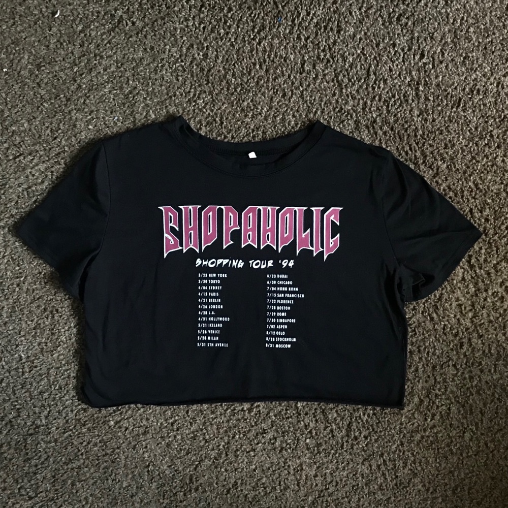 Black Shopaholic Crop Tee